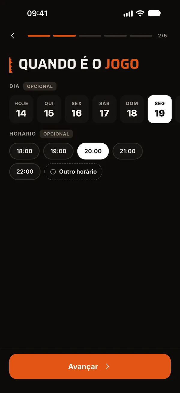 Passo Quando é o jogo, com os dias da semana e os horários
