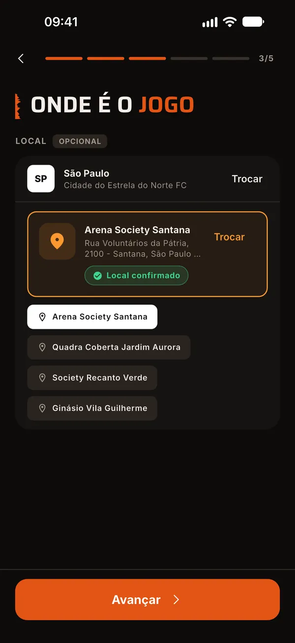 Passo Onde é o jogo, com a quadra confirmada