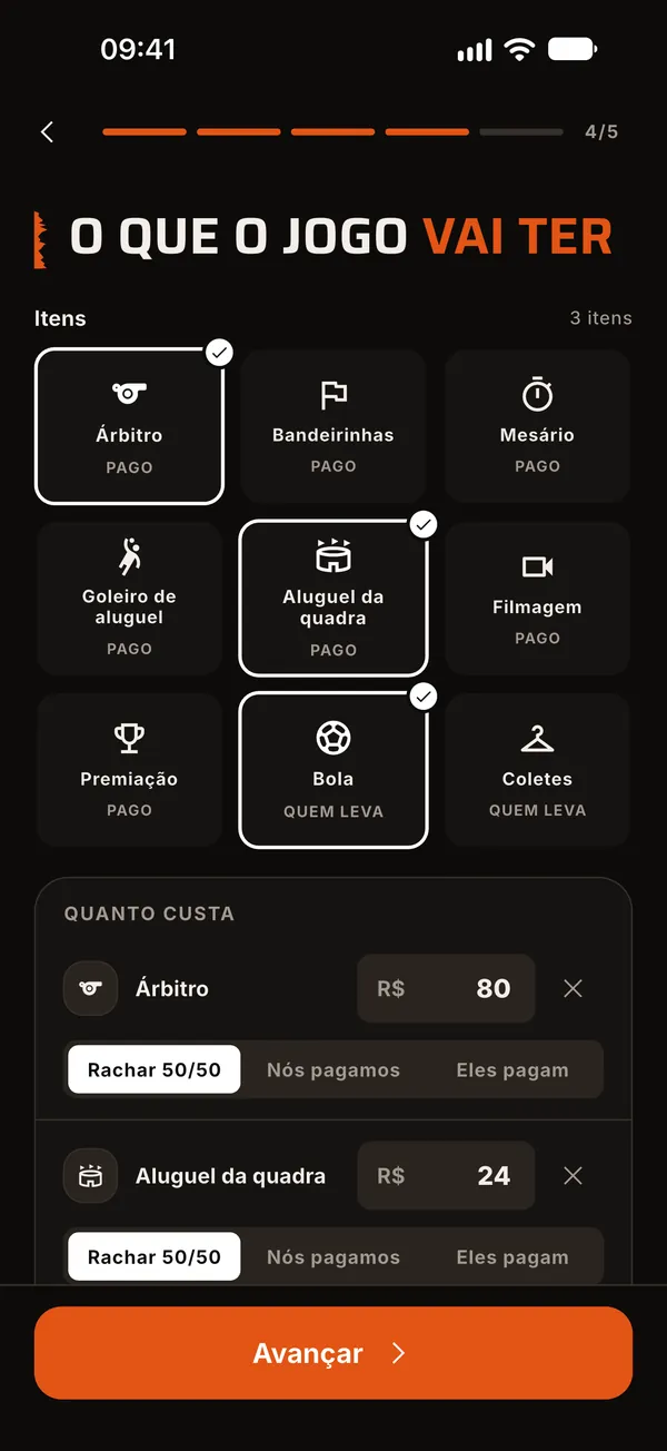 Passo O que o jogo vai ter, com árbitro, aluguel da quadra e bola
