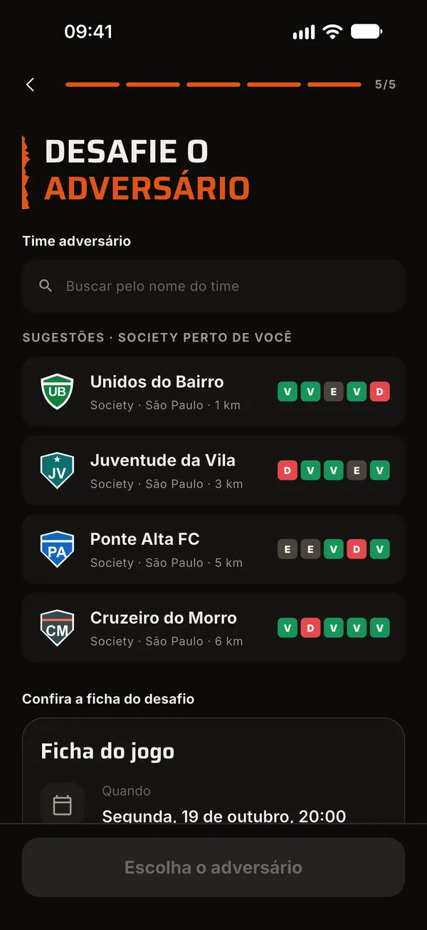 Passo Desafie o adversário, com times sugeridos perto de você