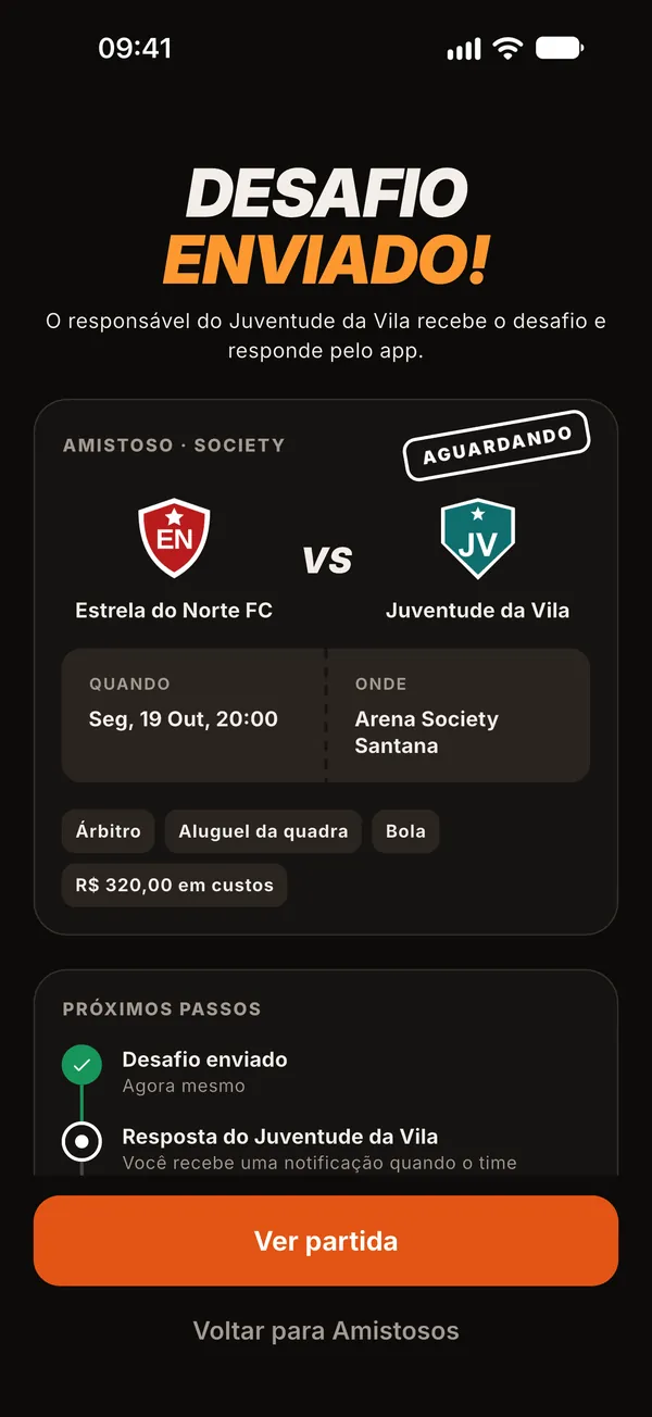 Tela Desafio enviado, aguardando a resposta do adversário