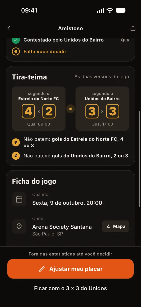 Tira-teima com as duas versões do placar