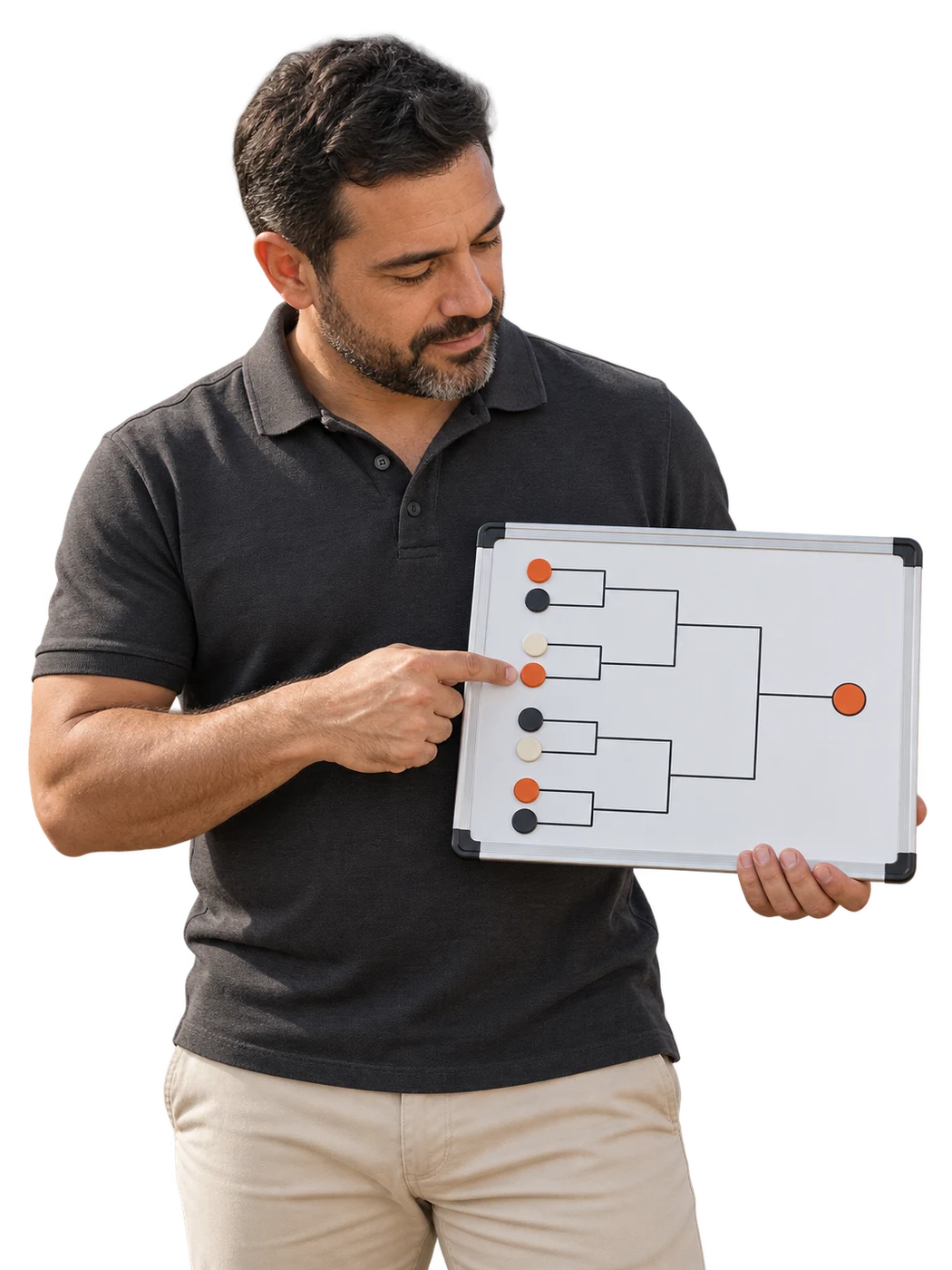 Organizador mostrando um quadro com oito equipes distribuídas em um chaveamento até a final