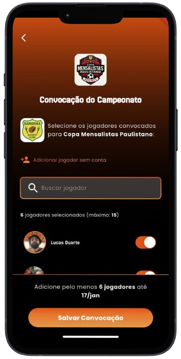 Mockup da funcionalidade: Envio da convocação